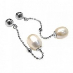 Pendientes plata Ley 925m perla cultivada cadena rodiada [AB5477]