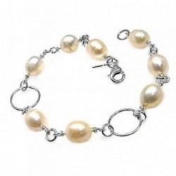 Pulsera plata Ley 925m 20cm. perlas asas [AB6116]