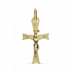 Colgante oro 18k cruz crucifijo 22mm. Cristo liso palo tallado plano unisex picos formas