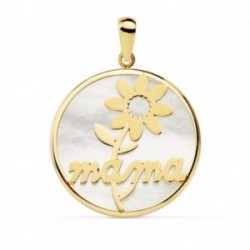 Colgante oro 18k bicolor MAMÁ 20mm. nácar flor [AB8819]