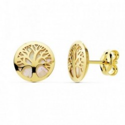 Pendientes oro 18k Árbol de la vida 8mm. nácar cerco [AB8854]