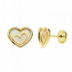 Pendientes oro 18k corazón 9mm. nácar centro motivo corazón [AB8857]