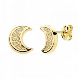 Pendientes oro 18k media luna 9mm. circonitas [AB8884]