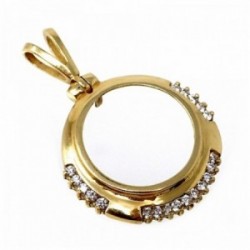 Colgante oro 18k 26mm. cerco portamoneda circonitas circular [AC0032]