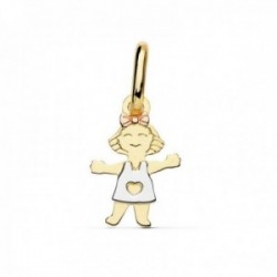 Colgante oro 18k tricolor motivo niña 12mm. alegre lazo [AC0095]