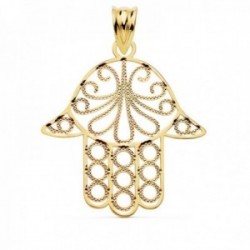 Colgante oro 18k Mano de Fátima 30mm. unisex ancho 30mm. calada tallada