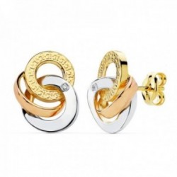 Pendientes oro 18k tricolor aros 17mm. circonita tallados [AC0128]