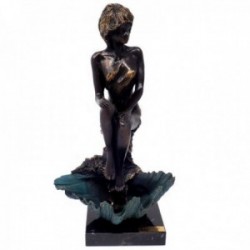Figura mujer bronce detalles dorados concha base mármol [AB9475]