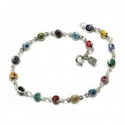 Pulsera plata Ley 925m 19cm. motivos ojos turcos colores [AC0438]