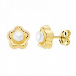 Pendientes oro 18k flor 8mm. centro perla 3.5mm. presión [AC0938]