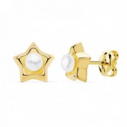 Pendientes oro 18k estrella 8mm. centro perla 3.5mm. presión [AC0939]