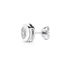 Pendiente suelto medio par oro blanco 18k chatón circonita 8mm. cierre presión mujer