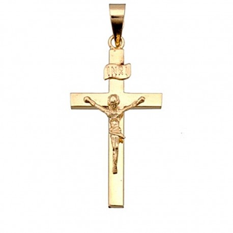 Cruz crucifijo oro 18k Cristo palo cuadrado [4894]