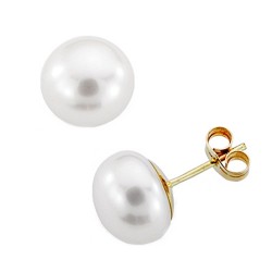 Pendientes oro 18k perla cultivada 10,5mm. cierre presión [7450]