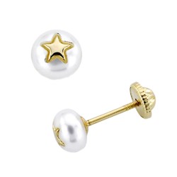 Pendientes oro 18k perla cultivada 5mm. cierre tornillo [7488]