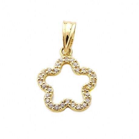 Colgante oro 18k flor hueca 14mm. circonitas [AB4652]