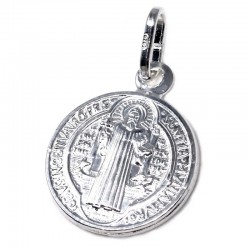 Medalla plata Ley 925m San Benito 15mm. unisex doble cara redonda