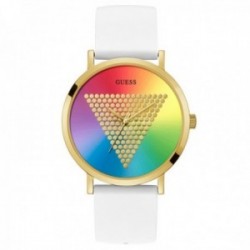 Reloj Guess mujer Watches Ladies Imprint W1161G5 blanco esfera multicolor detalle triángulo dorado