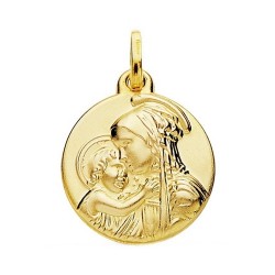 Medalla oro 18k Virgen Divina Ternura 18mm. relieve redonda