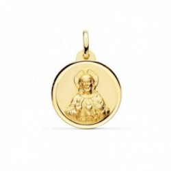 Medalla oro 18k escapulario 20mm. Virgen del Carmen Corazón de Jesús bisel