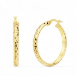 Pendientes oro 18k mujer aros 29mm. media caña huecos dibujo cierre palillo