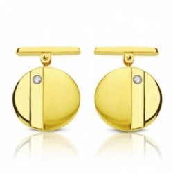 Gemelos oro 18k redondos 15mm. bandas circonita brillo mate cierre rígido