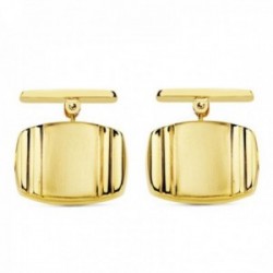 Gemelos oro 18k tonel rectangular 17mm. bandas liso cierre rígido