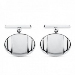 Gemelos oro blanco 18k ovales 18mm. bandas laterales lisos