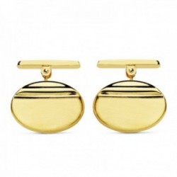 Gemelos oro 18k ovales 18mm. bandas horizontales lisos cierre rígido