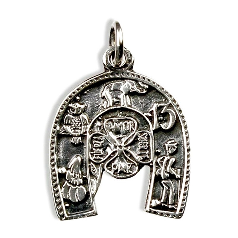 plata Ley 925m. herradura 17mm. amuleto trébol elefante trece búho unisex