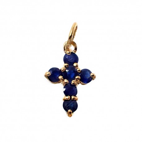 Colgante cruz oro 18k zafiro [6035]