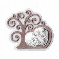 Adorno decoración plata Ley 925m bilaminada 15cm. Árbol Vida corazón ángeles