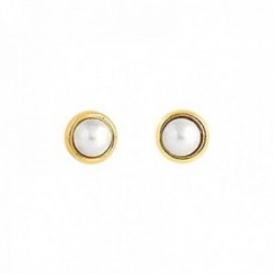 Pendientes Oro Amarillo 18k modelo Aretes de Bebé (2 Perlas Cultivadas de 4-4,5mm.) Medida: 5,5mm.