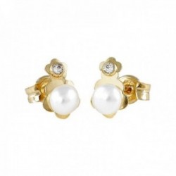 Pendientes Oro Amarillo 18k modelo Tornillería 2 Perlas Cultivadas 3mm. 2 Circonitas Medida:7,5x5mm.