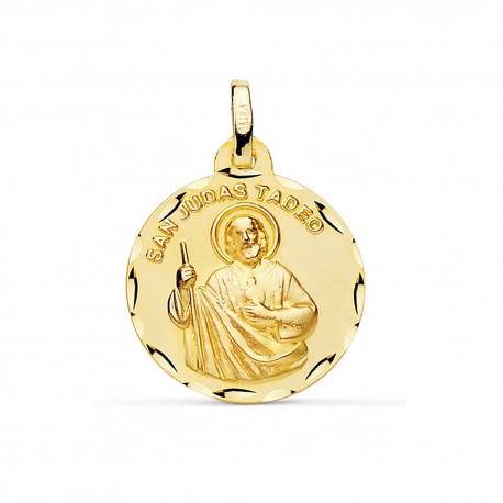 Medalla oro 18k San Judas Tadeo 18mm. inscripción [7209]
