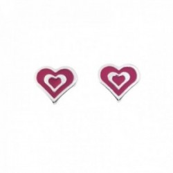 Pendientes plata Ley 925m infantil 8mm. corazón rosa esmaltado cierre presión