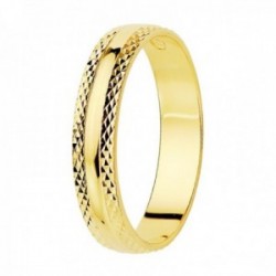 Alianza oro 18k centro brillo bordes tallados 4mm. unisex