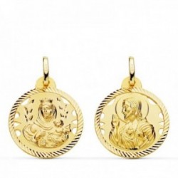Medalla oro 18k colgante escapulario 20mm. Virgen del Carmen Corazón de Jesús cerco tallado unisex
