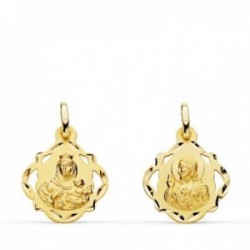 Medalla oro 18k colgante escapulario 16mm. Virgen del Carmen Corazón de Jesús calada unisex