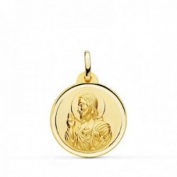 Medalla oro 18k colgante 20mm. Corazón de Jesús bisel unisex