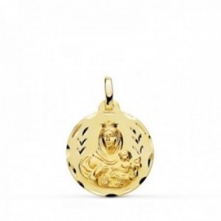 Medalla oro 18k colgante 18mm. Virgen del Carmen cerco tallado unisex