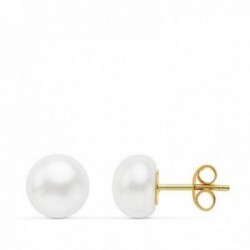 Pendientes oro 18k perla cultivada botón 8-8.5mm. cierre presión niña
