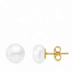 Pendientes oro 18k perla cultivada botón 7mm. cierre presión niña