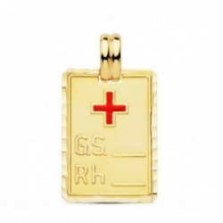 Colgante oro 18k chapa 24mm. cruz roja grupo sanguíneo RH unisex