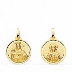 Medalla oro 18k colgante escapulario 16mm. Virgen del Carmen Corazón de Jesús bisel unisex