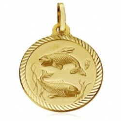 Medalla oro 18k horóscopo signo Piscis 20mm. cerco tallado signo zodiaco