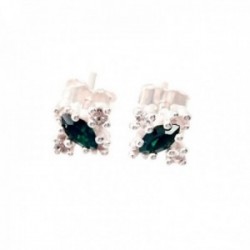 Pendientes plata Ley 925m centro circonita oval verde garras 9mm laterales circonitas blancas