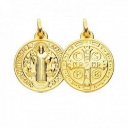Medalla oro 18k escapulario 18mm. San Benito redondo trasera cruz