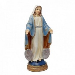 Figura Virgen Milagrosa medallas adorno 20cm. resina peana decoración
