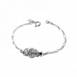 Esclava plata Ley 925m pulsera infantil 13.5cm. nombre personalizable detalle nube luna estrellas